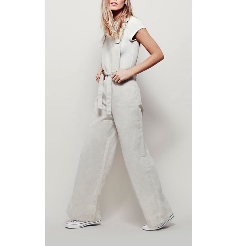 Free people wide leg belted 70s overalls